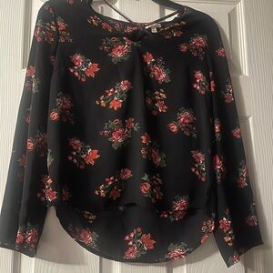 Lily White Black and Orange 3/4 Sleeve Blouse with Peter Pan Collar